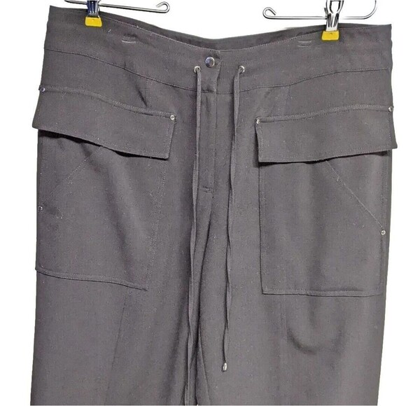 CK Calvin Klein Crop Pants Women 10 Waist Drawstring Flat Front Travel Black - Picture 3 of 11